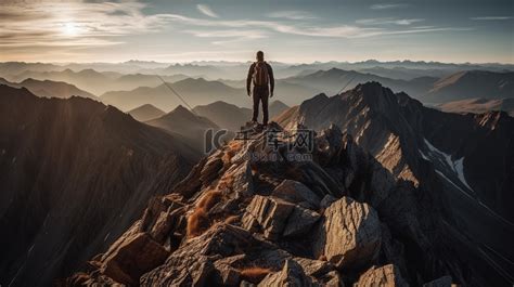 罗伊峰登顶的登山者高清摄影大图-千库网