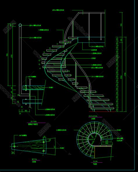 旋转楼梯CAD设计图纸，旋转楼梯CAD施工图纸下载 - 易图网