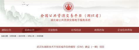 970万招标公告！武汉东湖新技术开发区城市信息模型（CIM）建设（一期）项目-城市信息模型CIM网