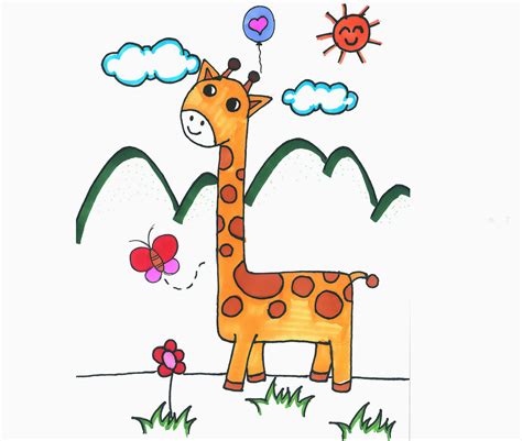 可爱的卡通长颈鹿简笔画图片-露西学画画