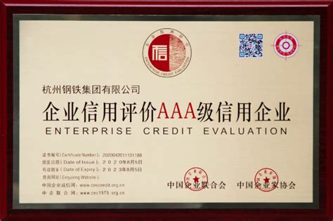 中国企联发布2020年第一批信用企业：杭钢集团获评AAA级信用企业-企业官网