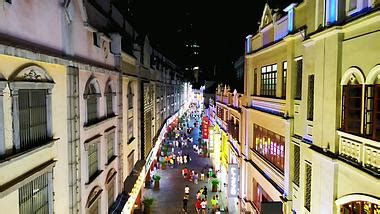 广西南宁朝阳路步行商业街夜景人流航拍mp44K视频素材-第7611个作品