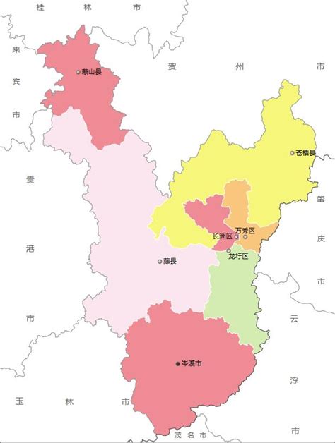 梧州市行政区划地图：梧州市辖3个县、3个市辖区，代管1个县级市分别是哪些？