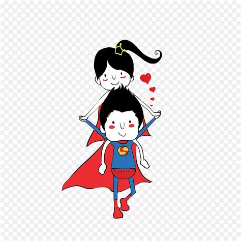 卡通背着女超人的男超人素材PNG图片素材下载_图片编号qxjozgzp-免抠素材网