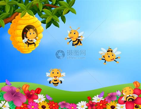 在花园里飞来飞去的蜜蜂插画图片下载-正版图片303686289-摄图网
