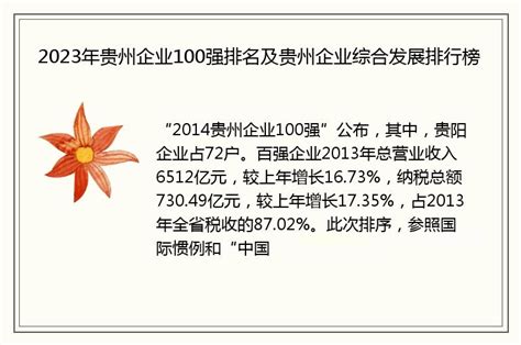 2023年贵州企业100强排名及贵州企业综合发展排行榜 - 本地通