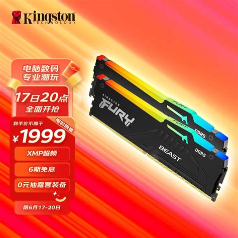 金士顿 (Kingston) FURY 32GB(16G×2)套装 DDR5 6000 台式机内存条 Beast野兽系列 RGB灯条 骇客神条 ...