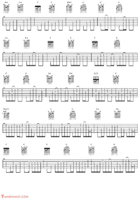 C调卡农吉他谱 高清带和弦完整版 共六页-吉他曲谱 - 乐器学习网