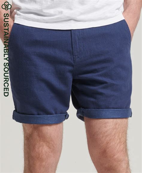 Mens - Organic Cotton Studios Linen Turn Up Shorts in Navy | Superdry