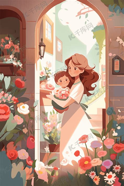 母子头像插画温柔女生