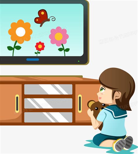 矢量手绘看电视的小女孩PNG图片素材下载_矢量PNG_熊猫办公