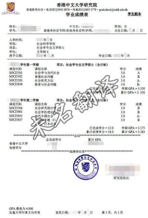 香港中文大学成绩单翻译_学历认证翻译_未名翻译公司
