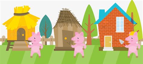 三只小猪盖房子顺序画,三只小猪手绘画,三只小猪盖房子绘本图_大山谷图库