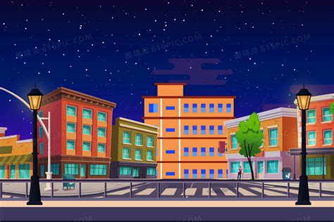 夜晚城市建筑 街道卡通插画背景图片下载_3000x2000像素JPG格式_编号15ofg779z_图精灵
