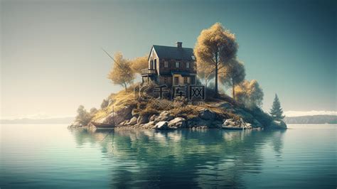 四周环水的房子3高清摄影大图-千库网