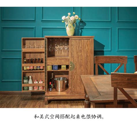 溪木工坊新中式老榆木餐边柜实木家用碗橱碗柜厨房柜子储物柜高柜-美间设计