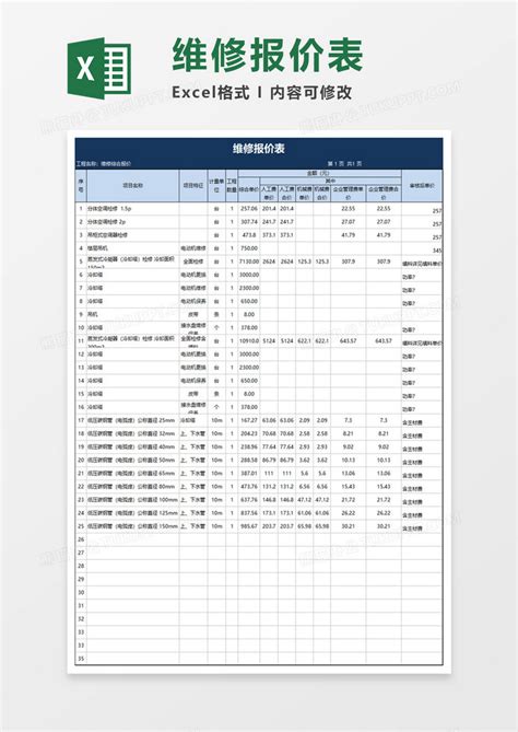 维修报价表Excel模板下载_熊猫办公
