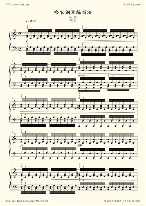 《哈农1-6,钢琴谱》哈农（五线谱 钢琴曲 指法）-弹吧|蛐蛐钢琴网