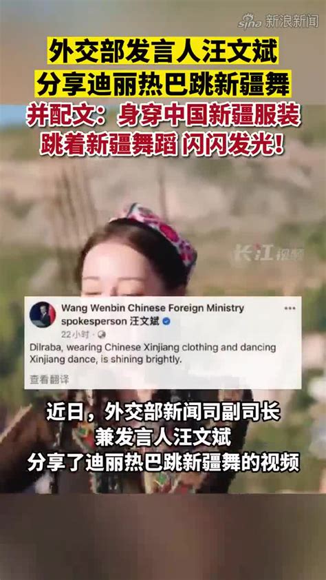 外交部发言人汪文斌分享迪丽热巴跳新疆舞：身穿中国新疆服装，跳着新疆舞蹈，闪闪发光！|发言人|身穿|热巴_新浪新闻