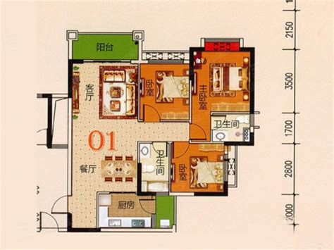 慧佳华府3#C户型，慧佳华府2室2厅1卫0厨约86.60平米户型图，朝南朝向 - 桂林安居客