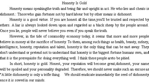 关于诚实是金，诚信是金 | 水滴英语作文网