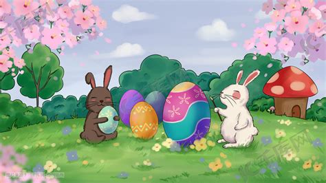 复活节画彩蛋的兔子插画图片-千库网