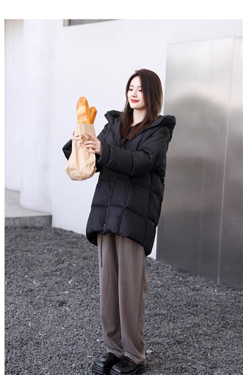 新款冬季加厚韩版高级感连帽90白鹅绒泡芙黑色羽绒服外套女面包服 - 17网