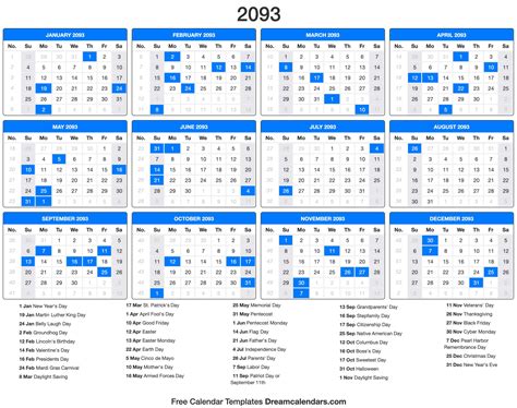 2093 Calendar