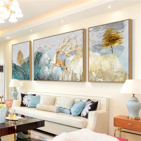 客厅沙发背景墙画美式装饰画组合美式建筑挂画现代美式挂画玄关画-美间设计