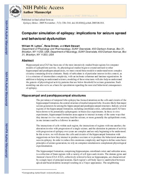 (PDF) Computer simulation of epilepsy: Implications for seizure spread ...