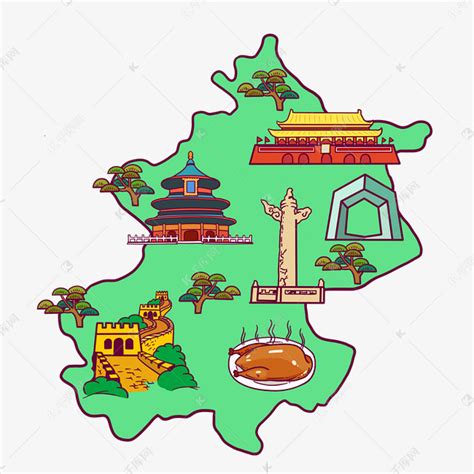 北京旅游城市地图插画图片-千库网