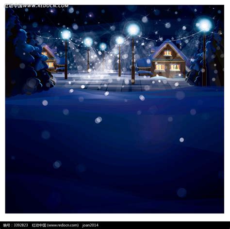 圣诞乡村雪景夜晚EPS素材免费下载_红动中国