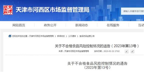 天津市河西区市场监督管理局关于不合格食品风险控制情况的通告（2023年第13号）_手机新浪网