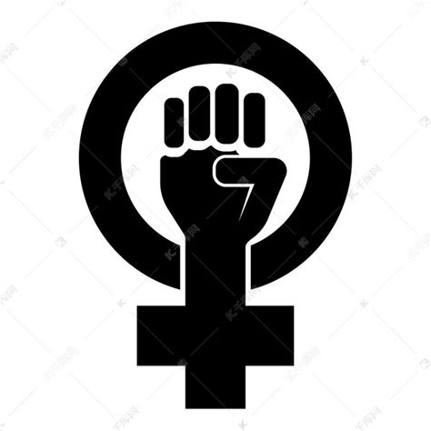 女权主义运动的象征性别女性抵抗拳头手在圆形和十字图标在圆形轮廓黑色矢量插图平面样式简单图像。素材图片免费下载-千库网