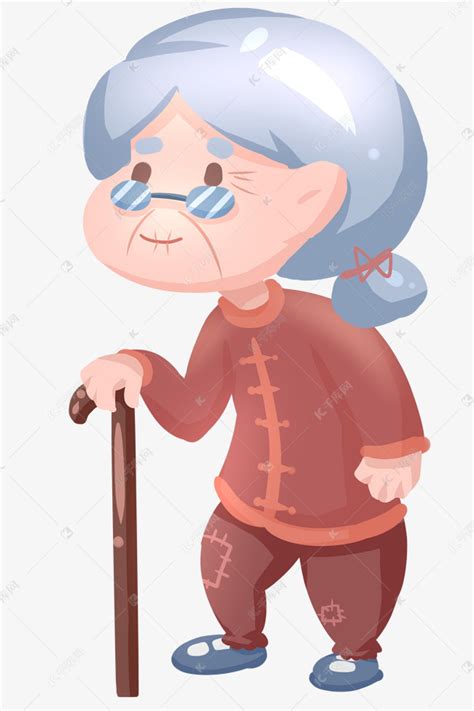 白发的老奶奶小人插画素材图片免费下载-千库网