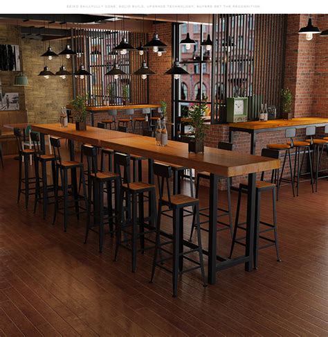 美式实木吧台桌椅咖啡厅奶茶店靠窗高脚桌子自然边长条酒吧桌定制-阿里巴巴