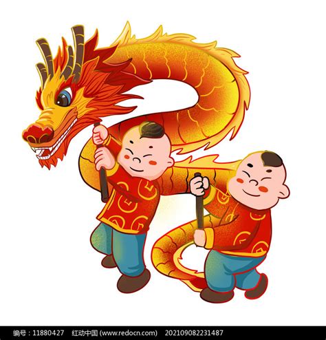 喜气洋洋过年舞龙线条插画图片下载_红动中国