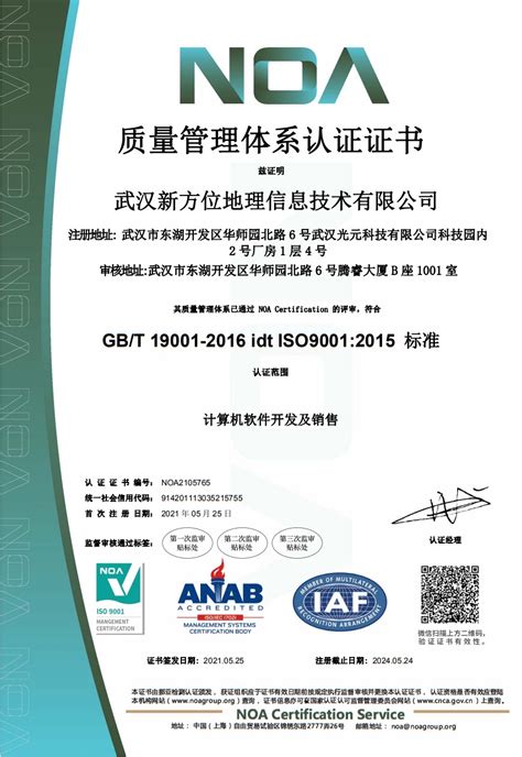 热烈祝贺我公司通过ISO9001质量管理体系认证 - 武汉新方位地理信息技术有限公司