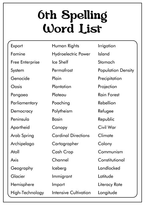 6th Grade Word List