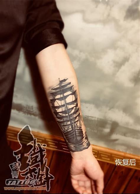 帆船纹身轮船纹身手臂纹身小臂纹身图案_武汉铁木针刺青-站酷ZCOOL