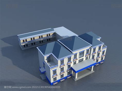 坡顶派出所,公安局+宿舍楼3D模型_其他建筑模型下载-摩尔网CGMOL