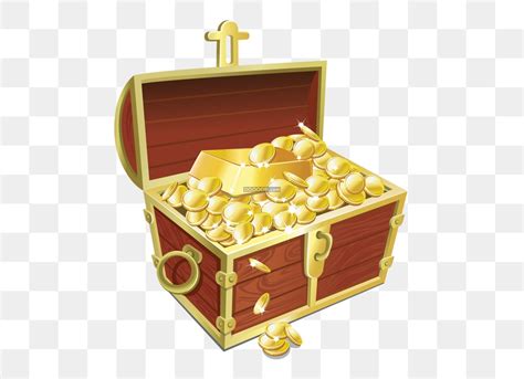 一个褐色的箱子里面装着金币高清PNG素材