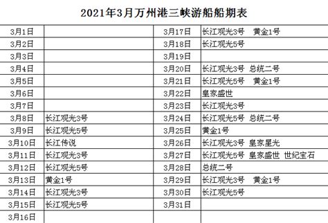 2021年3月万州港船期信息表-重庆市万州港口(集团)有限责任公司