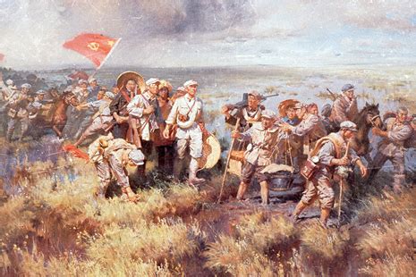 红二十五军于1934年11月开始长征，1935年9月16日到达陕北根据地与陕甘红军会师，合编为红十五军团。图为红十五军团一部_艺术头条看展