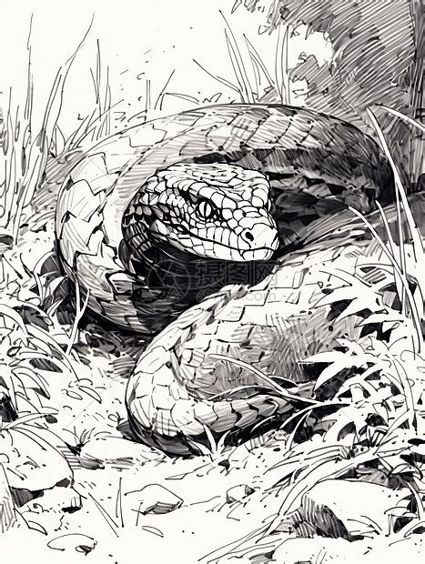 线描风草地上趴着一条大蛇数字艺术插画图片下载-正版图片402520657-摄图网