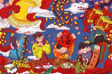 元旦春节儿童画海报插画素材|潮牛来袭