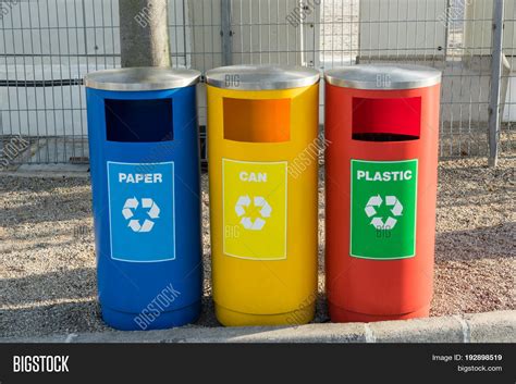 Waste sorting illustration with different colorful garbage bins ...