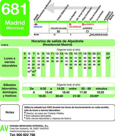 Horarios de autobús 681: Madrid (Moncloa) - Alpedrete