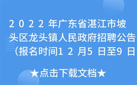 2022年广东省湛江市坡头区龙头镇人民政府招聘公告（报名时间12月5日至9日）