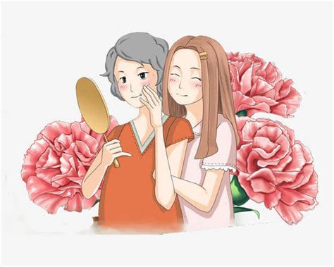 精美卡通手绘妈妈与女儿插画素材下载_办图网